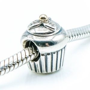 Authentic Pandora 925 Sterling Silver 14K Gold Cupcake Charm 790417 Retired